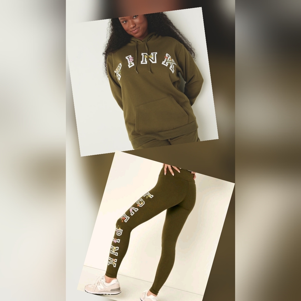 Victoria's Secret Olive Green Hoodie and Leggings Set
